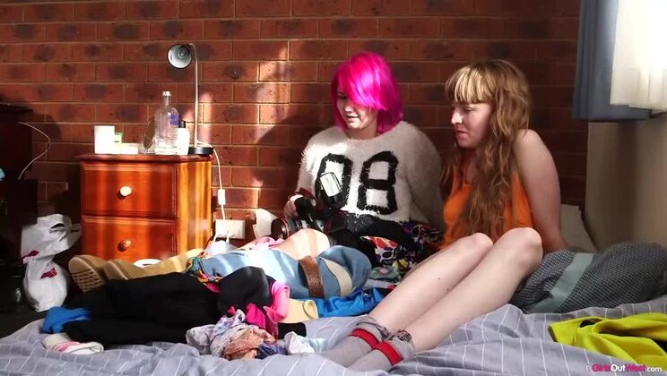 Brunette and Redhead Girls Pissing Backstage