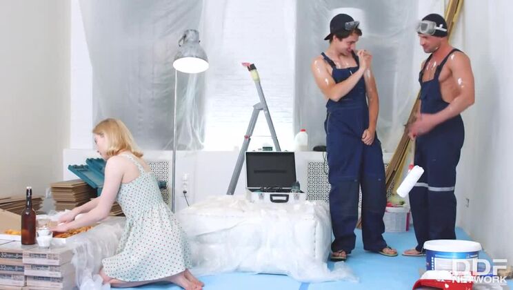 European Teen in Threesome Action