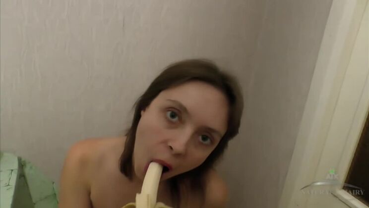 Sabrina Amateur Fruit Eating and Posing