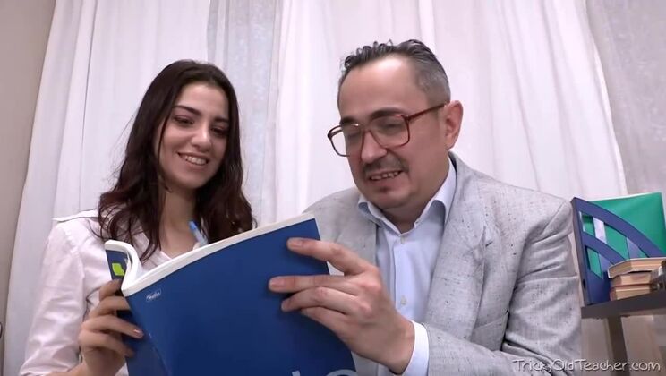 Old Teacher and Young Brunette Creampie