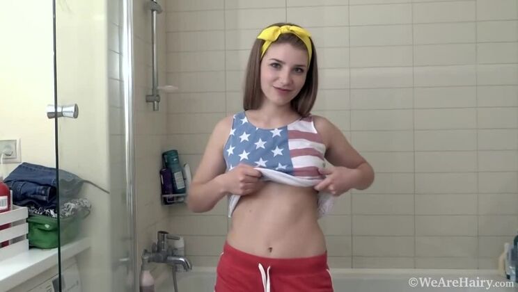 Hairy Blonde Gunita Naked in Bathroom