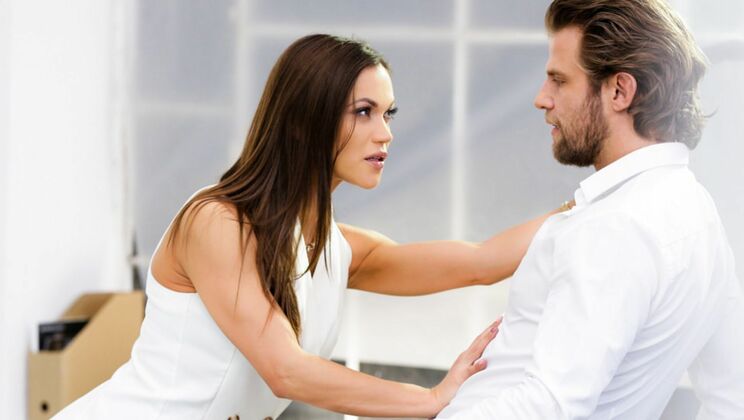 Brunette Gets Fingered and Deepthroats in Office