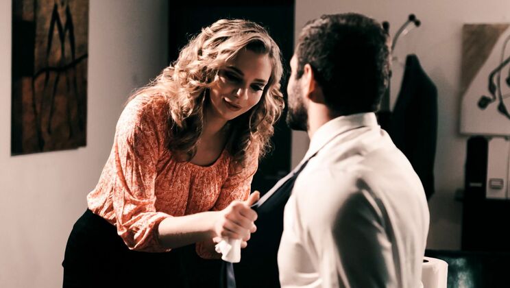 Naturally Titted Babe in Office