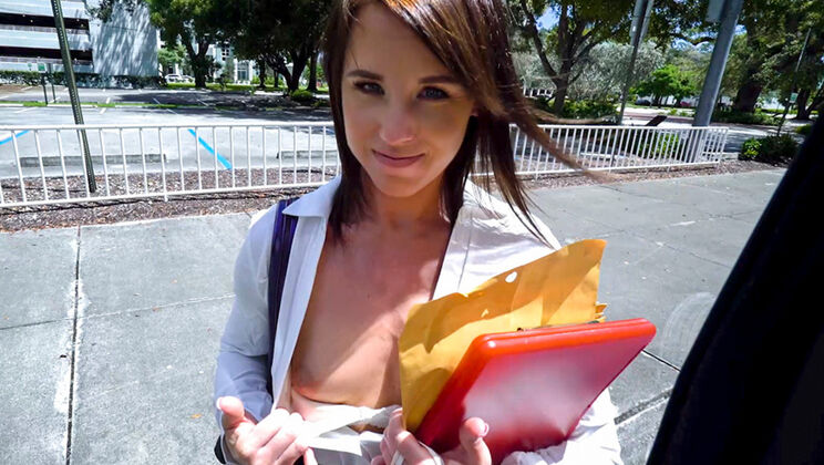 [BangBus] - Cumshot On Brunette Riley Jacobs After Hard Fucking - Tony Rubino - Riley Jacobs