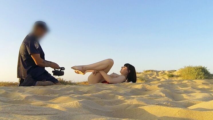 Cute Teen Blowjob to Cop on Beach
