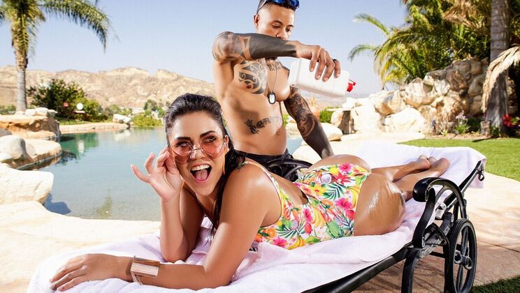 [MonsterCurves] - Poolside Interracial Sex with Gagging - Eddie Jaye - Monica Sage