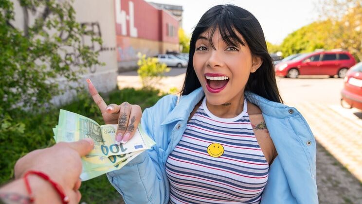 Tattooed Latina Athenea Rose Gags on Cock